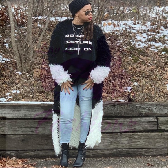 Color Block Maxi Cardigan- BLACK/WHITE - Picture 4 of 7